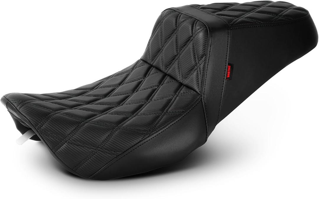 One-Piece Driver and Passenger Seat with Diamond Pattern Stitching Fit for Harley Touring Road King 1997-2007 Street Glide 2006-2007 (Black Stitching)
