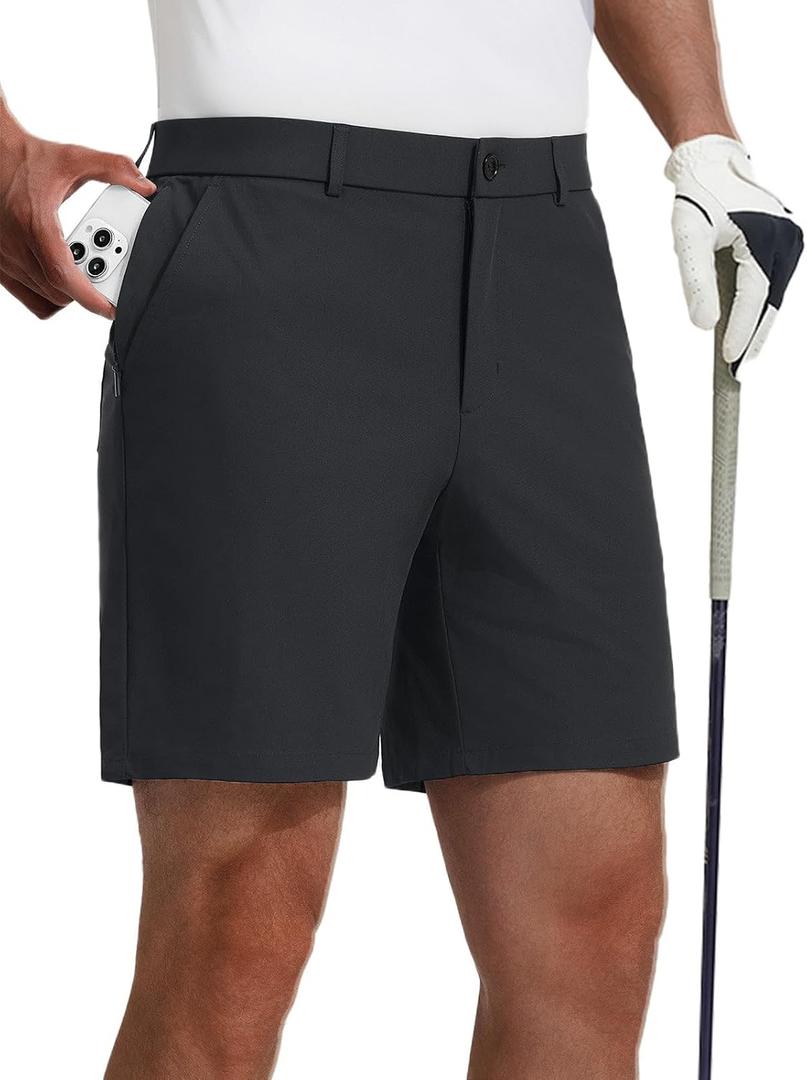 baleaf Men's 7''/9''Golf Shorts Causal Dress Work Zipper Pockets (Black, L)