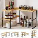 Golener Countertop Organizer Corner Shelf, 2-Tier Adjustable Stackable Corner Shelves for Kitchen, Spice Rack, Coffee Area, Over Sink, Bathroom, Dresser Table, Corner Counter Shelf Stand, Bamboo