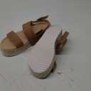 LAICIGO Womens Open Toe Wedge Platform Espadrilles Ankle Strap Buckle Faux Leather Cork Rubber Summer Sandals (8, 1-brown)