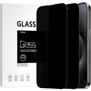 TECHO Privacy Screen Protector for iPhone 15 Pro Max Tempered Glass Film, Full Coverage Edge to Edge, Anti Spy Private, 9H Hardness, 2 Pack, 6.7 Inch