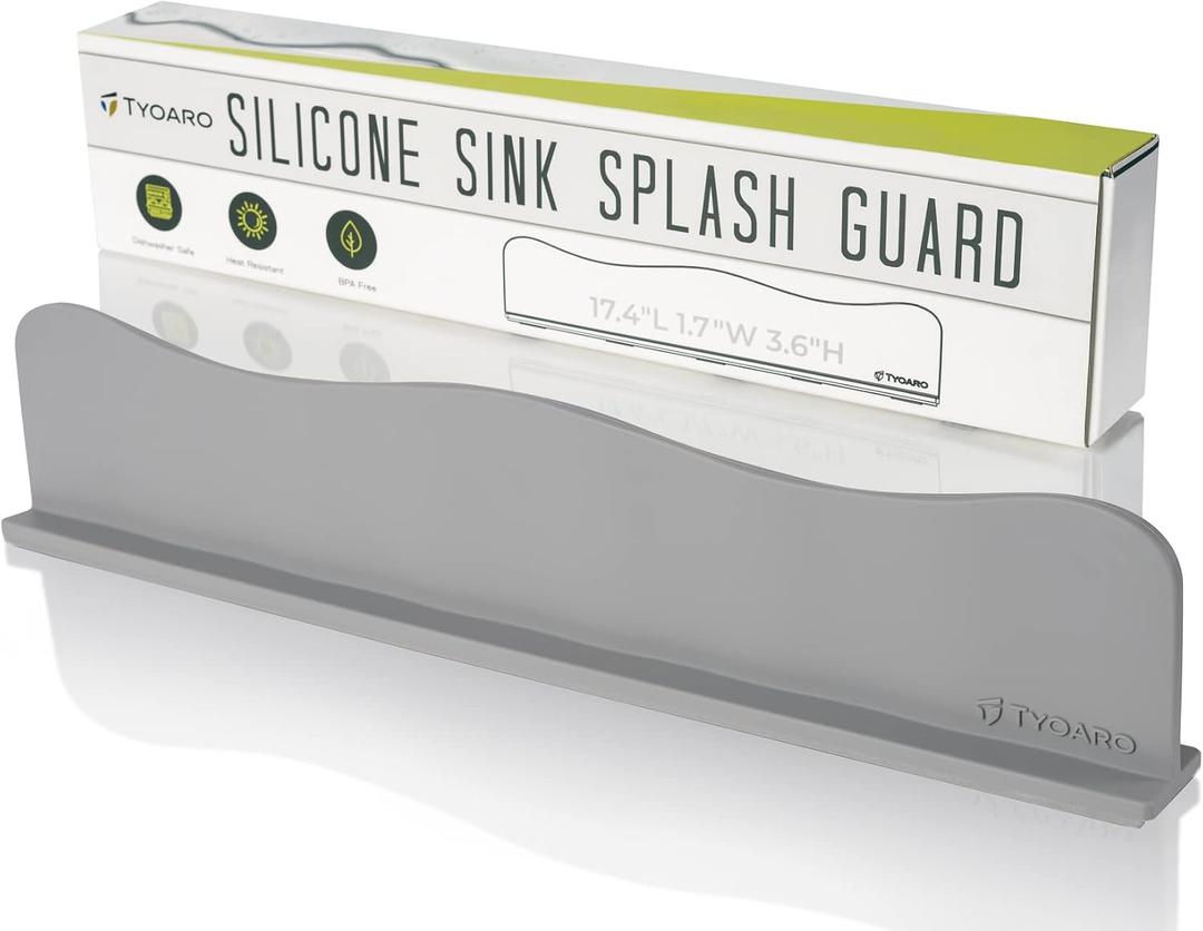 Silicone Sink Splash Guard - Water Splash Guard for Kitchen, Island and Bathroom - Secure Non-Slip Suction Cup Base - Dishwasher Safe, Gray (17.4 x 1.7 x 3.6")