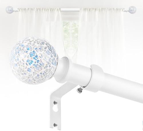 White Curtain Rods for Windows 18 to 60 Inch,1 Inch Adjustable Heavy Duty Decorative Mosaic Colourful Ball Curtain Rod,Telescoping Window Curtain Rod for Bedroom,White Drapery Rods 18-60"