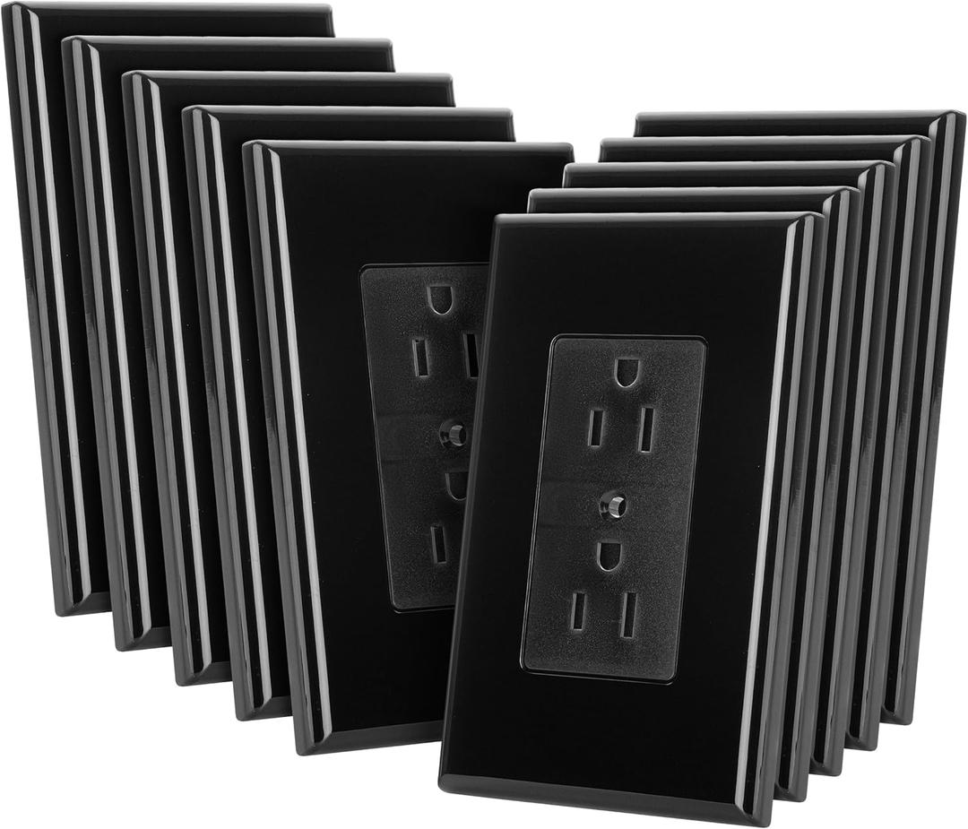 Bates- Duplex Wall Plate, 10 Pack, Black, Electrical Outlet Cover Plates