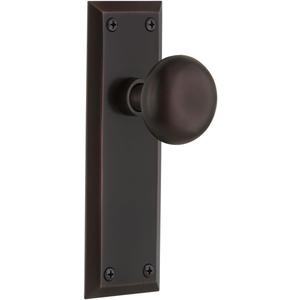 Nostalgic Warehouse New York Door Knob With Plate (PRIVACY-Backset Size:2.375 in, Timeless Bronze)