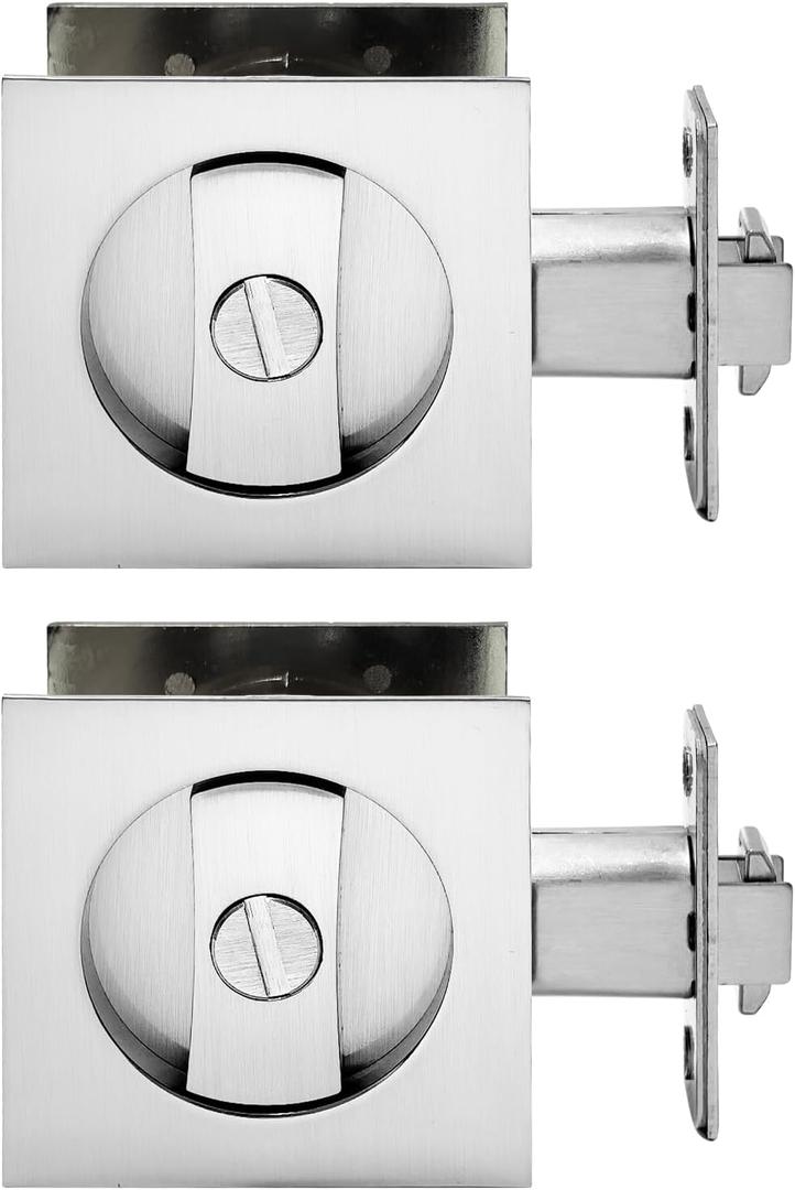 Pocket Door Lock,Privacy Door Hardware Suitable for Bathroom Bedroom etc Recessed 2 Sided, 2 3/8" Backset, Invisible Hardware for 1 3/8 to 2 3/16 Thickness Door (Sliver-Privacy 2 Pack)