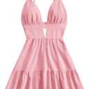 SOLY HUX Women's Summer Mini Dresses Printed V Neck Spaghetti Straps Party Beach Cami Dresses, Large, Solid Pink 