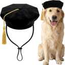 Pet Graduation Caps Velvet Dog and Cats Graduation Hats with Yellow Tassel Doctroal Cap Pet Grad Costume for Grad Holiday Birthday Party Costume Accessory for Large Dog(L(7 * 7in))