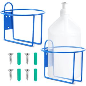 Hicarer 2 Pcs One Gallon Jug Storage Rack Wall Mounted Heavy Duty Steel Wall Rack for 1 Gallon Bottle Round Water Jug Holder with Hardware Hand Sanitizer 6-3/4" W x 5" H x 6-1/2" D (Blue)
