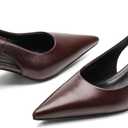 Pointed Toe Slingback Kitten Heels for Women, Leather Stiletto Heel Pumps with Elastic Strap Elegant Bridal Heel Dating Party Work Office Backless Pumps Shoes (6, Dark Brown)