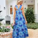 GRACE KARIN Women's Summer Floral Dresses 2026 Boho Maxi Dress Flowy Halter Sundress Casual Vacation Beach Clothes with Pocket (Blue, L)