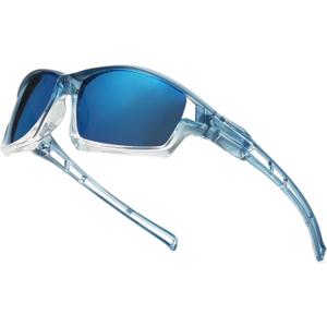 Long Keeper Polarized Sport Sunglasses Women Men Wrap Around Cycling Sunglasses for Running Driving Fishing Hiking Riding (Clear Gradient Blue Blue)