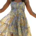 Gihuo Womens Floral Mini Dress Boho Flowy Skater Spaghetti Strap Ruffle Sleeveless Beach Dress 2026 Summer Sundresses (S)