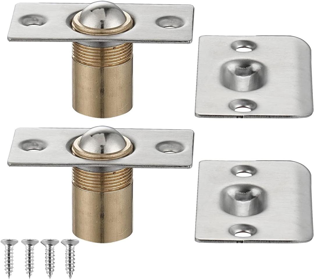 JQK Closet Door Ball Catch Hardware, Stainless Steel Catch Adjustable with Strike Plate, Brushed Satin Finish 2 Pack, HBC100-P2