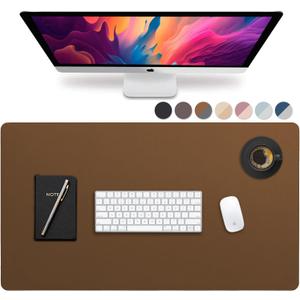 Vine Creations Leather Desk Pad - Large 36" x 20", Desk Protector with PU Leather, Mouse Pad, Blotter for Office (Brown) (Brown/Dark Gray)