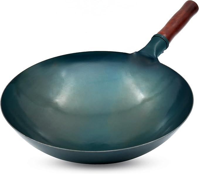 welsteepse Carbon Steel frying pan, Carbon Steel skillet,Traditional Hand Hammered Wok,13 Inch,frying pan,skillet,wok pan White