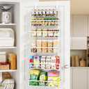 Delamu Adjustable Over the Door Pantry Organizer, 6-Tier Metal Pantry Organization and Storage for Kitchen, Hanging Spice Rack Seasoning Shelves, Cabinet Door Organizer for Easy Install, 16" (White)