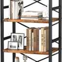 Homeiju Bookshelf, 4 Tier Small Bookcase, Organizers and Storage, Metal Small Bookcase, Rustic Book Shelf Organization and Storage for Living Room, Bedroom, and Home Office(Rustic Brown)