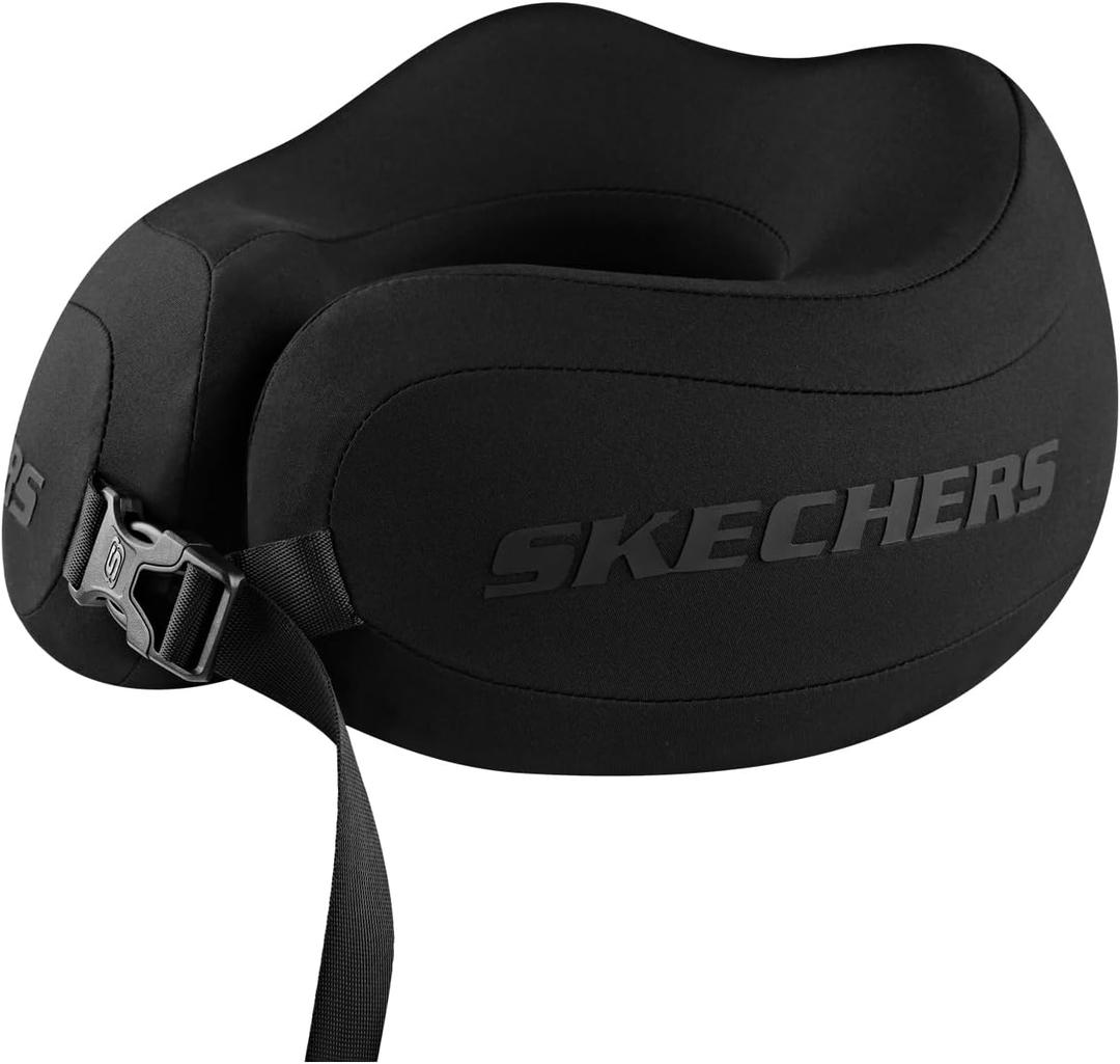 Skechers Neck Pillow for Traveling,Memory Foam Travel Neck Pillow for Airplane Travel Pillow for Flight Headrest Sleep, Portable Plane Accessories,Black, 1 Count