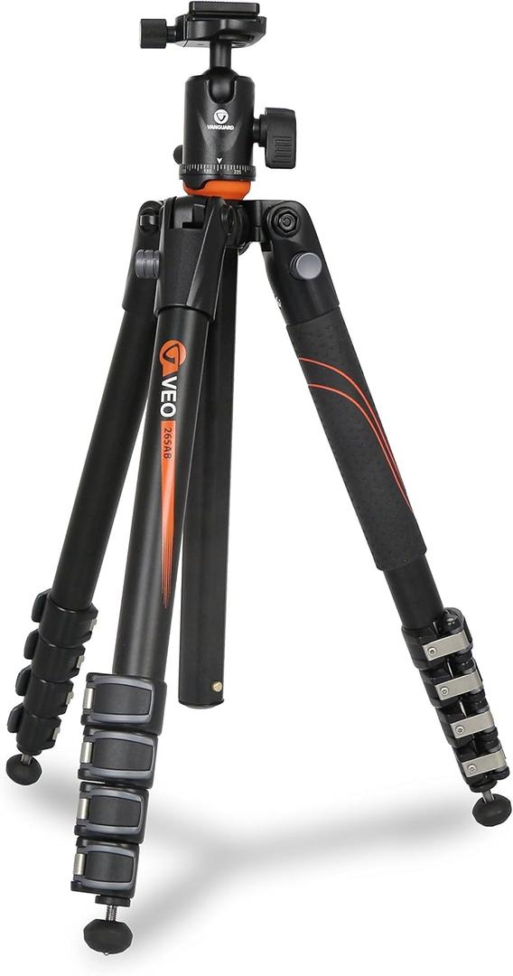 Vanguard VEO 265AB Aluminum Travel Tripod with Ball Head for Sony, Nikon, Canon, Fujifilm Mirrorless, Compact System Camera (CSC), DSLR