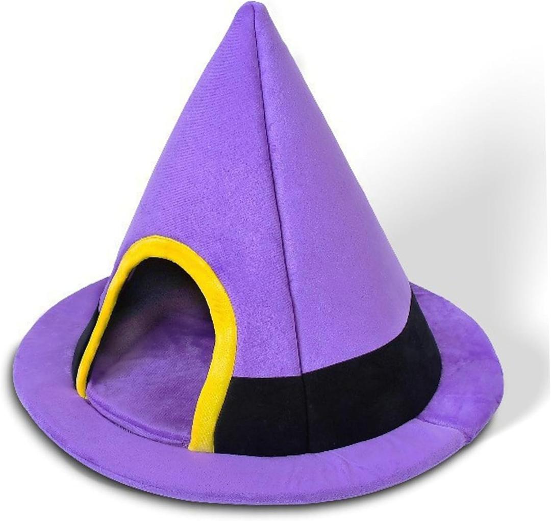 Halloween Cat Bed Witch Hat Shape Goth Cat Bed with Non-Slip Bottom Soft Warm Windproof Small Dog House for Indoor Pets 18.1x23.6in | Houses Condos