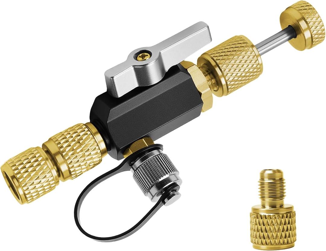 HVAC Valve Core Removal Tool,Valve Core Remover Installer Tool,1/4"& 5/16" Dual Valve Mega Flow Vacuum-Rated Valve Core Removal Tool,20 Microns Vacuum,Essential HVAC Tools for R32 R410A R22 R12 R407