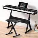 Keyboard Bench X-Style Height Adjustable Padded Cushion Foldable Stool Portable Seat Keyboard Chair for Keyboards Piano Guitar (Black), 11.8 X 15.7 X 19.29 Inches