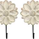 Decorative Wall Mounted Flower Hooks, White Distressed Wood Hanging Hooks, Farmhouse Boho Coat Rack for Hanging Things, Towels, Purse