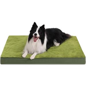 KSIIA Orthopedic Dog Bed Crate Waterproof Pet Mats for Large Dogs Deluxe Plush Washable Pet Bed with Egg Crate Foam & Removable Cover, 35 x 22 Inch, Green