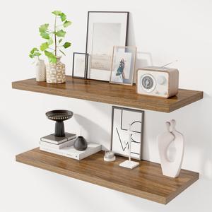 Dreamland 36" Floating Shelves for Wall, 12" Deep Slim Walnut Floating Shelves, Wall-Mounted Shelves for Bedroom, Living Room, Kitchen, Bathroom - Set of 2
