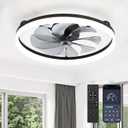 LEDIARY Ceiling Fans with Lights, 23 inch Low Profile Flush Mount Ceiling Fan, Dimmable LED, APP & Remote Control, Quiet Reversible DC Motor, 6 Speeds, Fandelier for Bedroom, Black