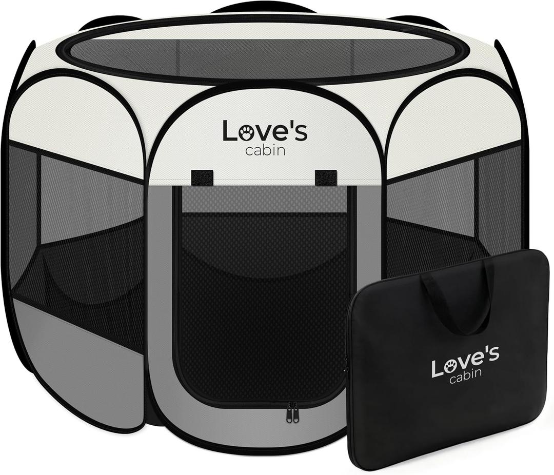 Love's cabin Pet Puppy Dog Playpen, Large Dog Tent Crates Cage Indoor/Outdoor, Portable Playpen for Cat, Foldable Pop Up Dog Kennel Playpen with Carring Case, Removable Zipper Top, Gray, 38.0"L x 38.0"W x 23.0"H 