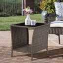 FIZZEEY Outdoor Side Table - Outdoor Wicker End Side Tables for Patio with Storage Shelf, Brown