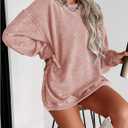 SELINK Women's Crewneck Oversized Corduroy Corded Sweatshirt Long Sleeve Casual Pullover Tops (Pink, S)