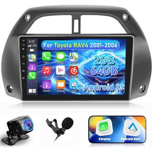 [2+64G] NHOPEEW for 2001-2006 Toyota RAV4 Radio with Wireless Carplay and Android Auto - 9 Inch Touchscreen Android Car Stereo - Mulitple UI Themes/WiFi/GPS/SWC/Bluetooth + AHD Backup Camera