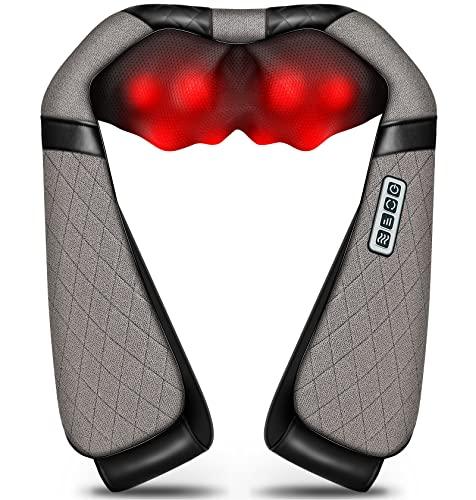 Blue Elf Shiatsu Electric Neck Back Massager Pillow 3D Kneading with Heat for Shoulder, Lower Back, Foot, Leg Muscles Pain Relief Relax in Car Office and Home (Gray)