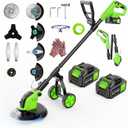 Kihoplly 12" Stringless Weed Wacker Cordless Eater, 21V 6000mAh Battery Powered Grass Trimmer Brush Cutter, 4-in-1 Wheeled Lawn Edger with Blades, Electric String Trimmer 2 Batteries and Charger