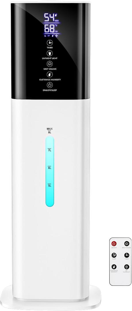 Humidifiers Large Room Bedroom with 7 Colors Light, Honovos 8L 2.1Gal Quiet Ultrasonic Cool Mist Topfill Humidifier with 360 Nozzle 3 Speed Humidistat Essential Oil Tray for Baby Home Plant Yoga Sleep (White)