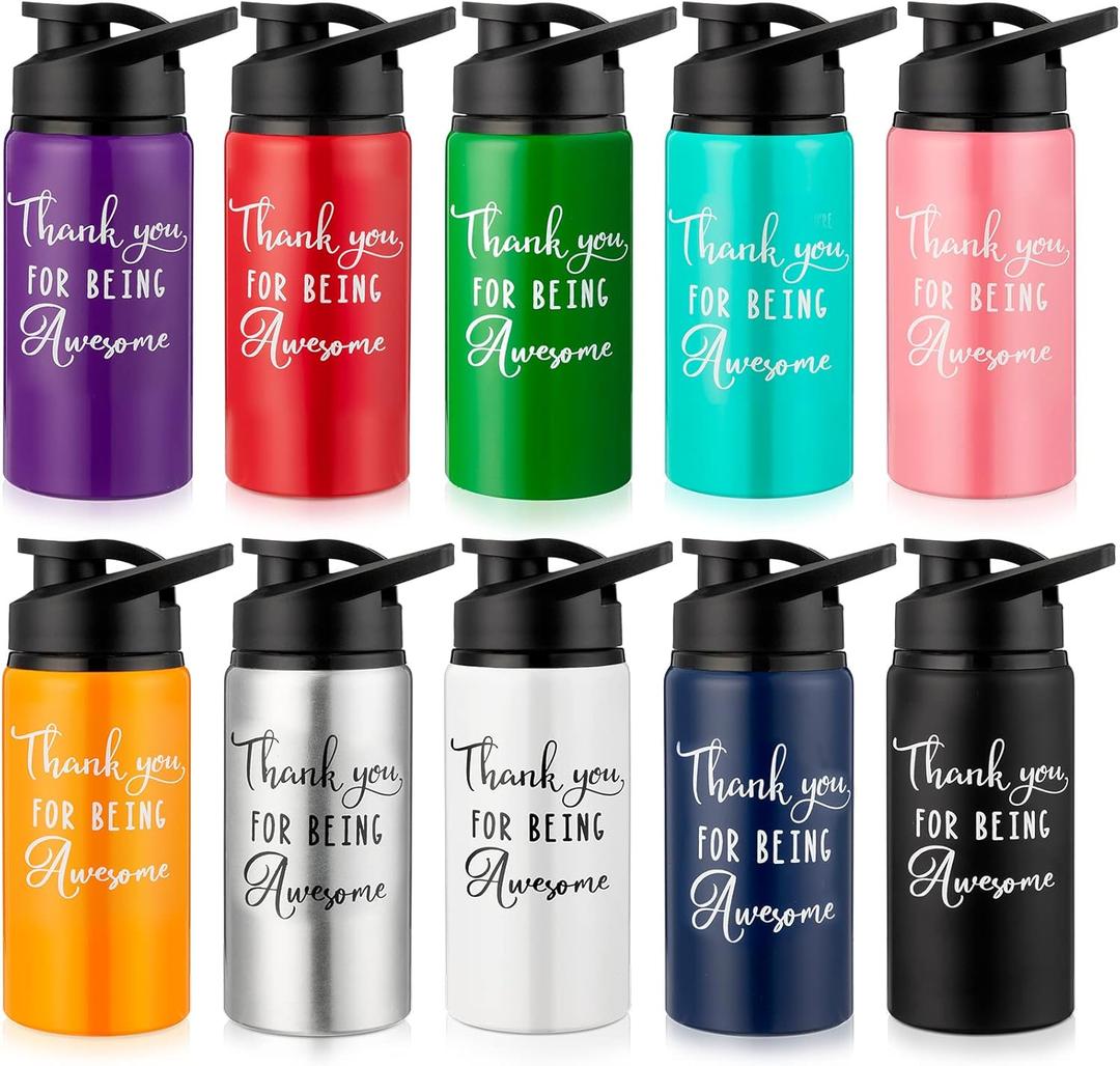 Pinkunn 10 Pack Water Bottles Bulk Appreciation Thank You for Being Awesome Gifts 17 Oz Personalized Aluminum Water Bottles Lightweight Sport Tumbler for Group Gift Party Favors (Bright Color)