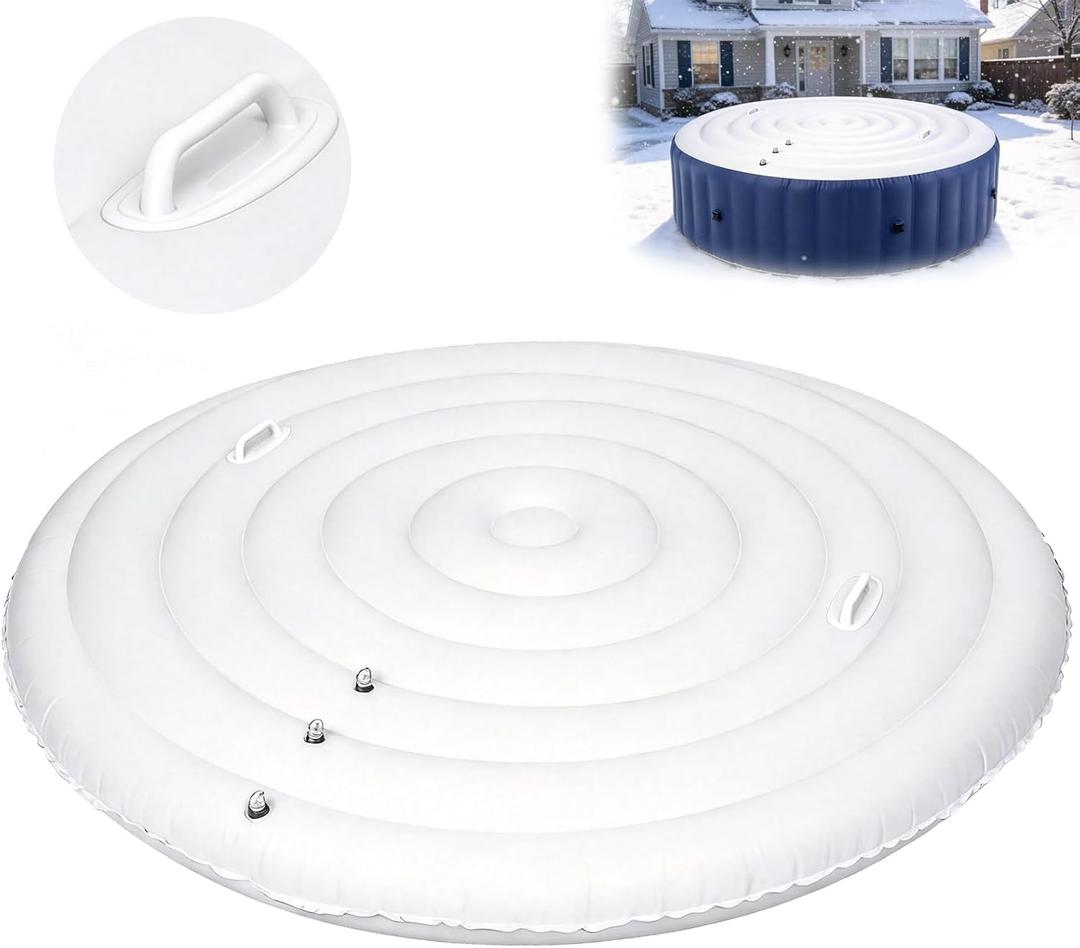 Inflatable Hot Tub Cover Round, 4-6 Ft Adjustable Size with Handles, Compatible with C oleman S aluspa I ntex Hot Tub, Ultra Thick Round Spa Cover Insert, 4.5 Ft