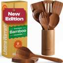 Riveira Natural Bamboo Wooden Cooking Utensils Set of 9 Premium Quality Non-Toxic Wooden Spoons and Spatulas for Cooking
