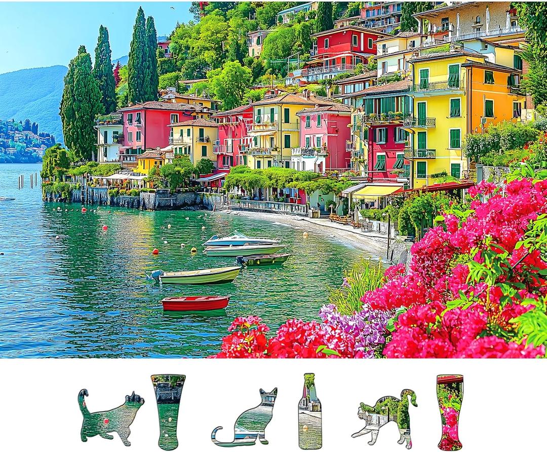 Blueforest 500 Piece Puzzle for Adults, Italian Lake Como Jigsaw Puzzle, 23x15 Inch Unique Shaped Pieces Art Puzzle, Hard Difficult Challenging Fun Puzzles