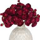 Letjolt Ranunculus Artificial Flower 18 Pcs Red Silk Ranunculus Wedding Bouquet Engagement Centerpieces Arrangements Bridal Shower Decorations Home Decor, Dark Red