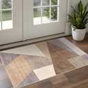Washable Modern Area Rug: 2x3 Geometric Area Rugs for Entryway Small Mat for Kitchen with Non-Slip Backing Indoor Bedroom Door Mat for Bathroom Floor Brown 2'x3'.