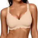 OEAK Women Jelly Bras No Underwire Scalloped Push Up Buttery Soft Tshirt Bra Seamless Full Coverage Convertible Everyday Bra (Beige, L)