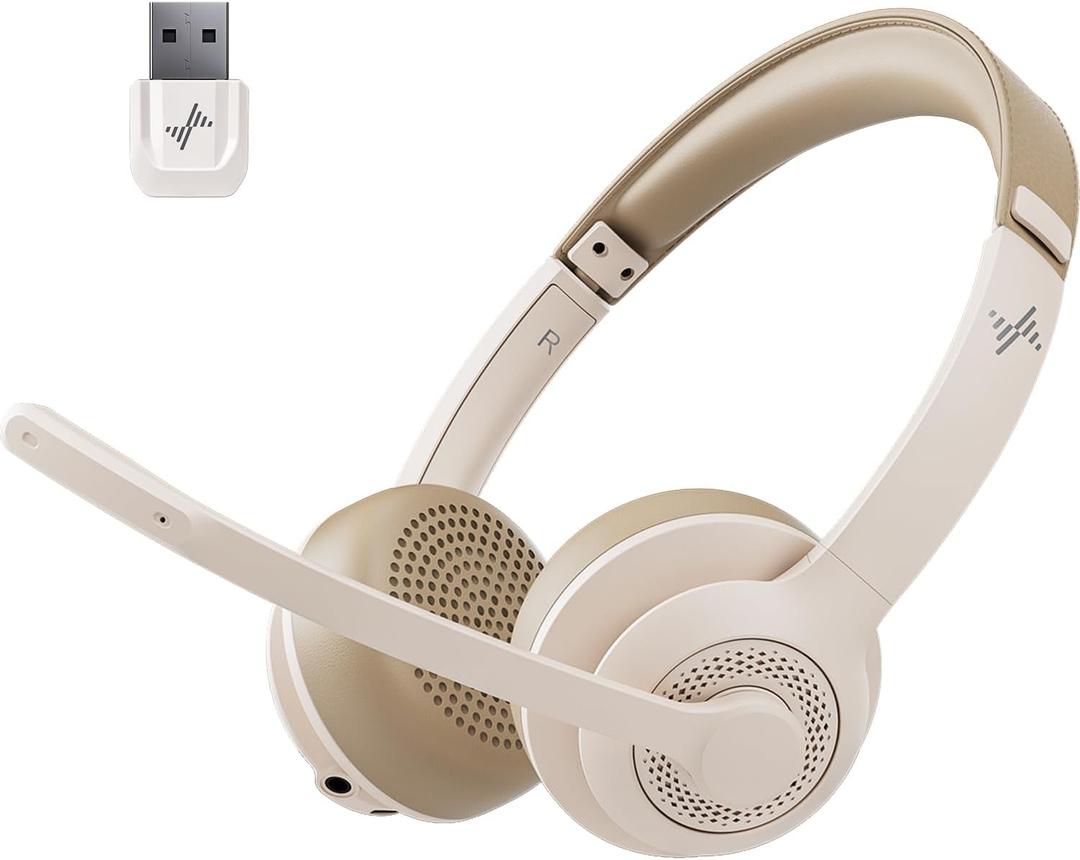 Wireless Headset with AI Noise Cancelling Microphone Bluetooth Headset - Bluetooth V5.2 Headphones with USB Dongle & Mic Mute for Computer/Laptop/PC/iPhone/Android/Cell Phones (White) Wireless Headset with AI Noise Cancelling Microphone Bluetooth Headset - Bluetooth V5.2 Headphones with USB Dongle & Mic Mute for Computer/Laptop/PC/iPhone/Android/Cell Phones (White)