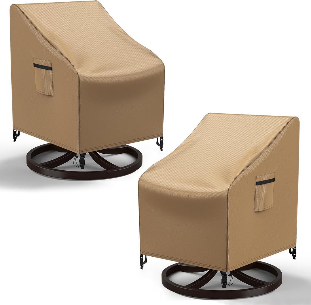 Mrrihand Outdoor Swivel Lounge Chair Cover Waterproof, 2 Pack Heavy Duty Patio Rocking Chair Covers for Outdoor Furniture, 33" W×37" D×38.5" H, Brown
