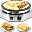 3000W Commercial Crepe Maker, 16" Non-Stick Electric Griddle with 0-300℃ Adjustable Temperature, Stainless Steel Pancake & Jianbing Machine with Wooden Spreader for Home, Snack Bar & Food Stall
