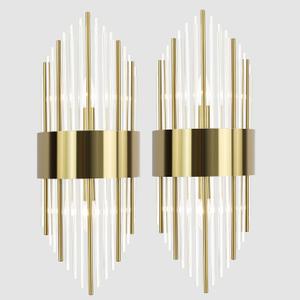 Modern Gold Wall Sconces Set of Two Crystal Sconces Wall Lighting 2-Light Brass Glass Wall Light Fixtures for Bedroom Living Room Bathroom Vanity Mirror Light Fixtures