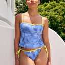 seamoly Womens Cute Tankini Set Gingham Two Piece Swimsuits with Bow Back Tie Side Bottom (Blue, XS)